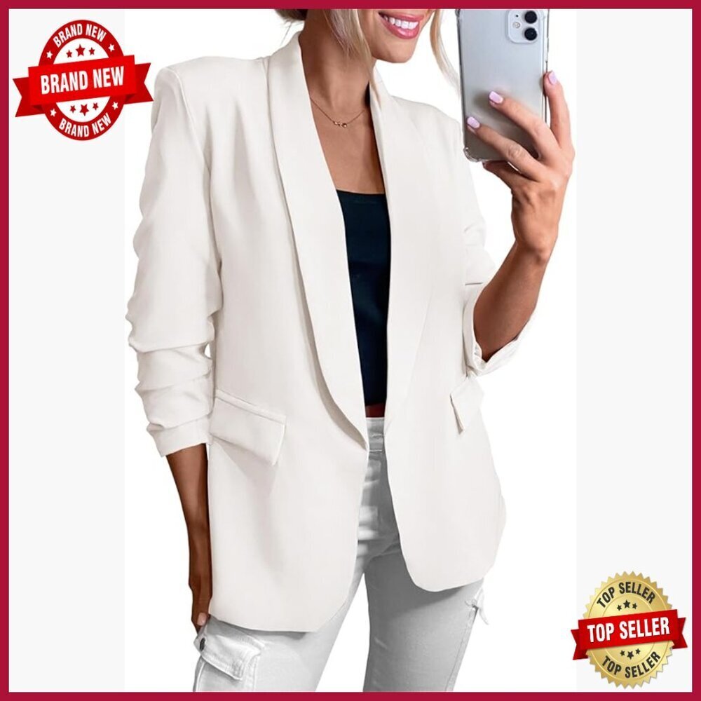 Long Sleeve Open Front Blazer with Pockets for Business Casual Office Wear